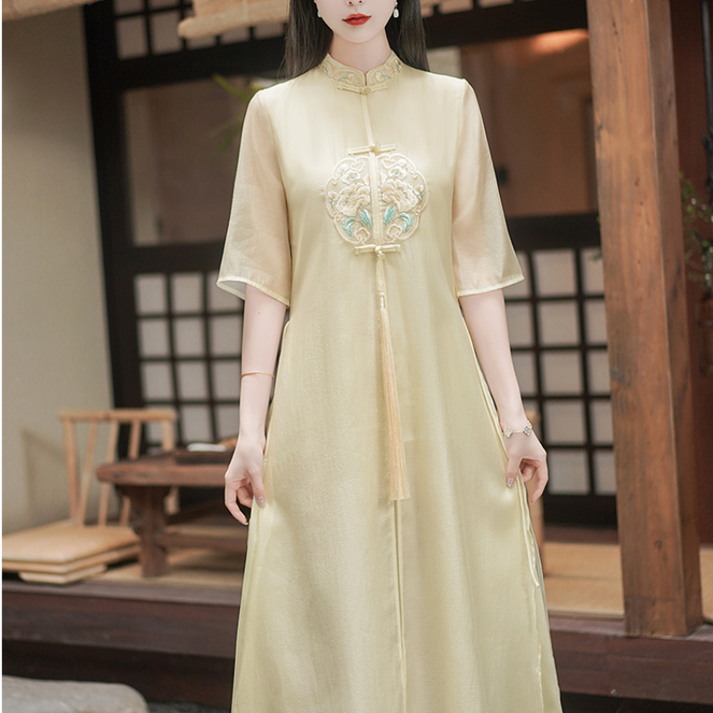 Women's Chinese Style Zen Tea Dress 2026 Summer Embroidered New Chinese Style Flowing Qipao-Inspired A-Line Dress - Image 5