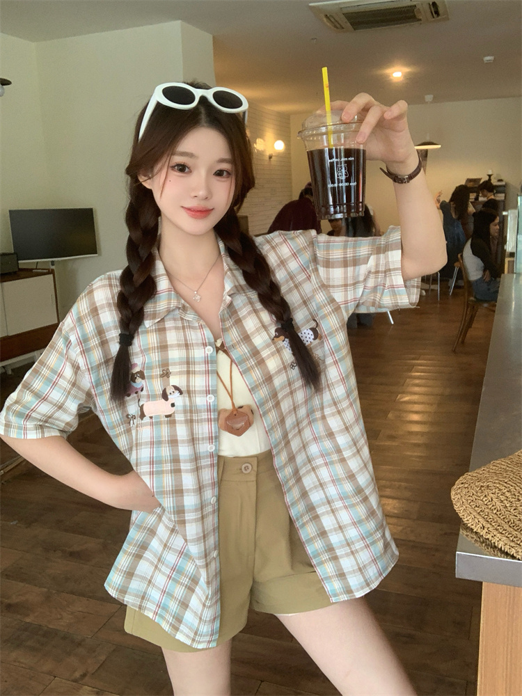 2026 Summer Women's Short Sleeve Plaid Shirt - Style 909b2f