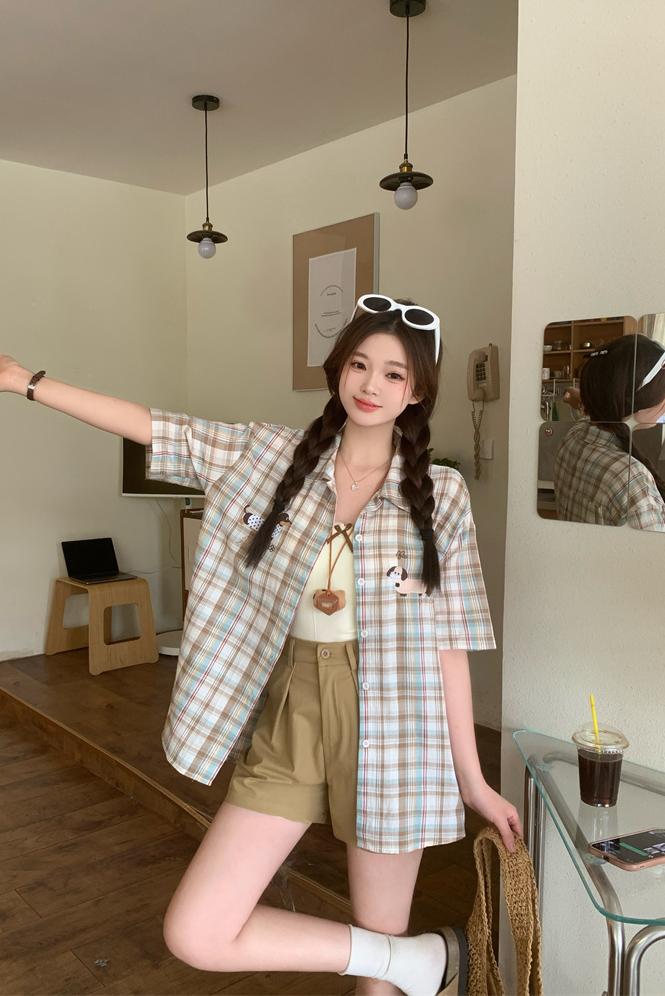 2026 Summer Women's Short Sleeve Plaid Shirt - Style 909b2f - Image 5