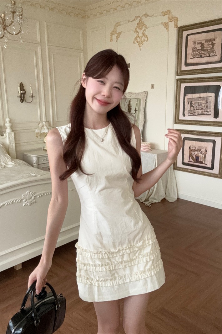 Women's Sleeveless A-Line Dress with Ruffle Hem and Cinched Waist - Image 5