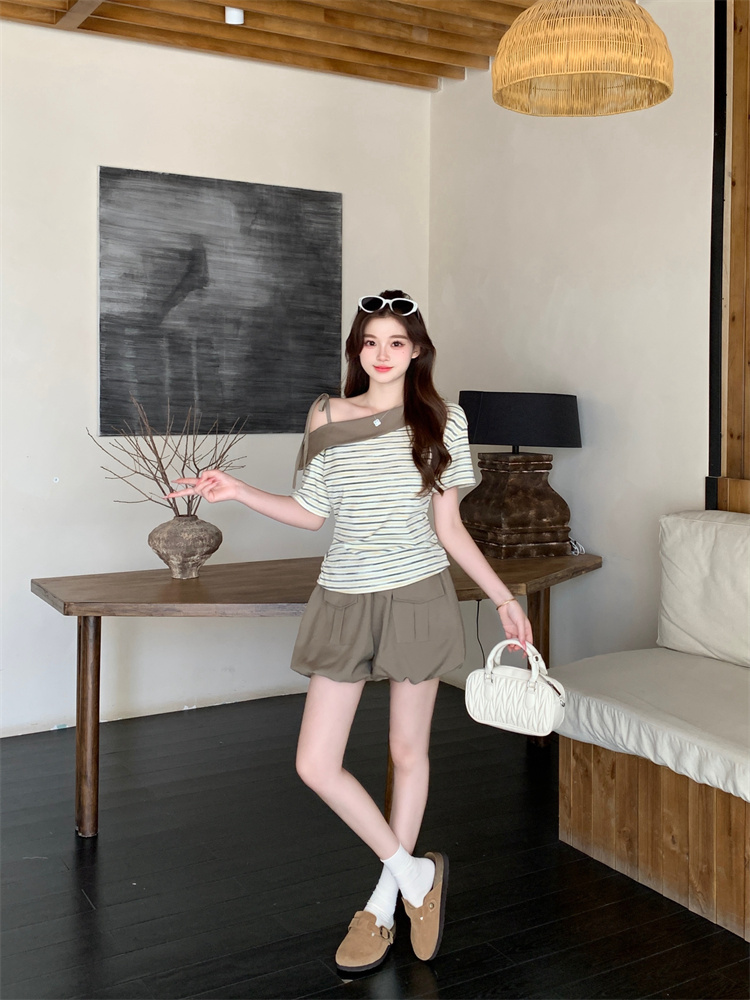 2026 Summer Color Block Short Sleeve Shorts Set - Image 2