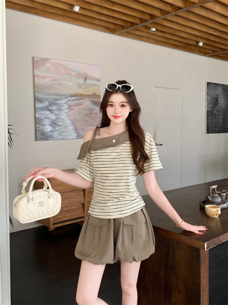 2026 Summer Color Block Short Sleeve Shorts Set - Image 3