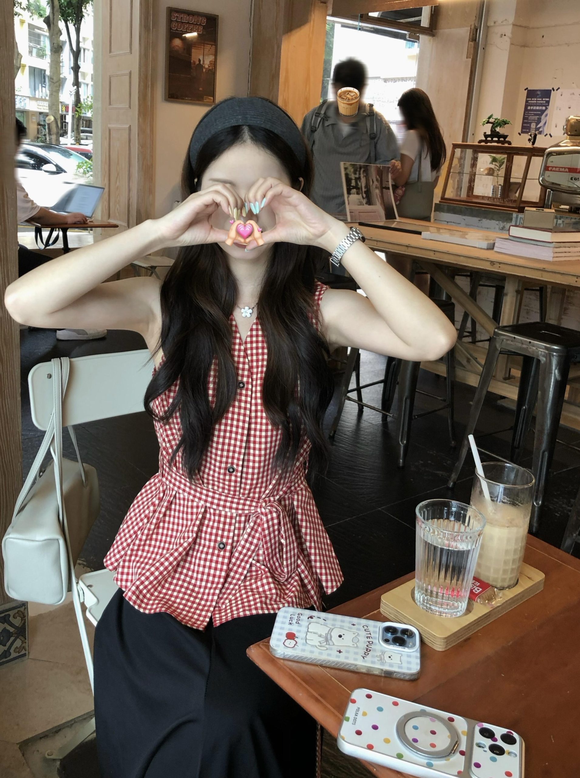 Sweet Retro Red Plaid Lace-Up Waist Sleeveless V-Neck Tank Shirt - Image 2