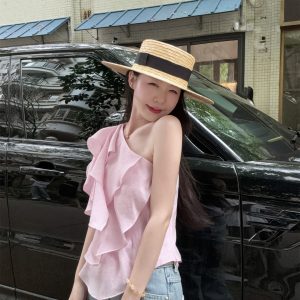 Sweet Ruffle Off-Shoulder Sleeveless Blouse for Women