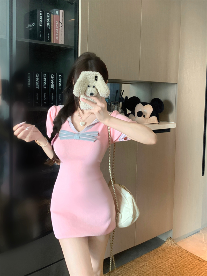 Korean Sweet Sailor Collar Short Sleeve Bodycon Dress for Women Summer Slimming - Image 4