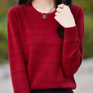 Women's Solid Knit Sweater V-Neck Loose Warm Pullover