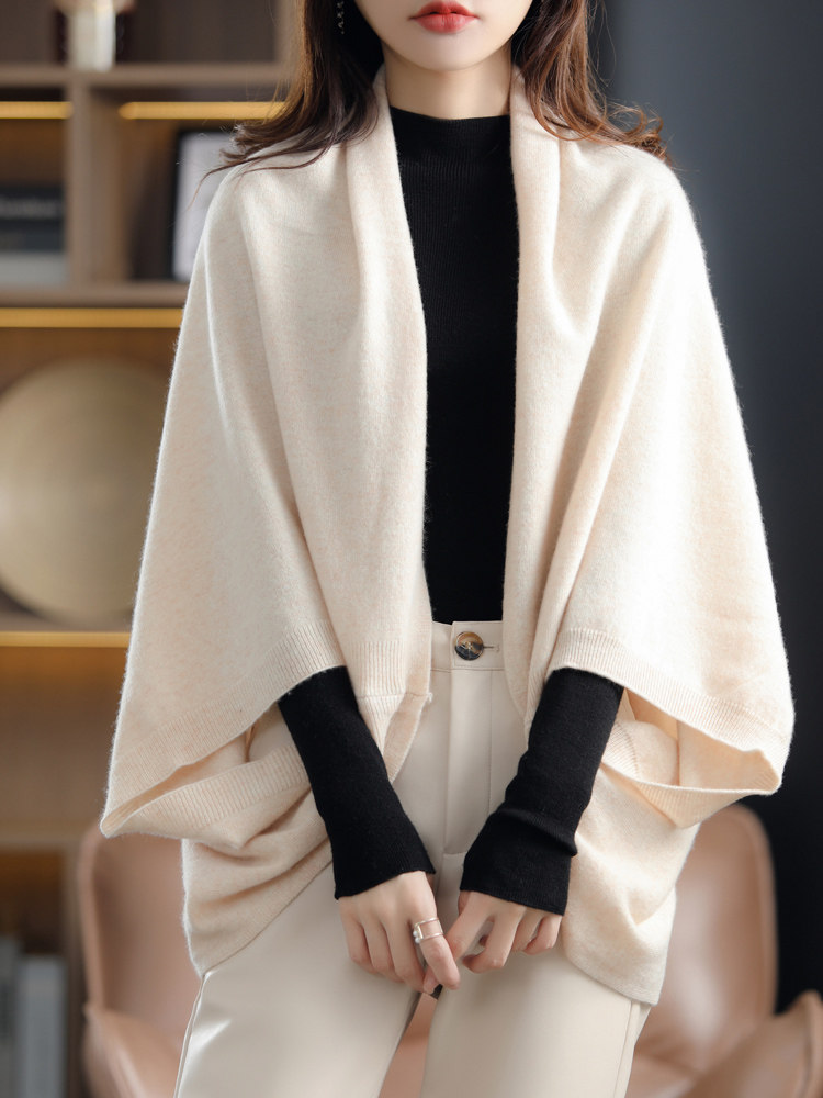 Women's Wool Knit Poncho Scarf Dual-Use Office Air Conditioning Shawl - Image 3