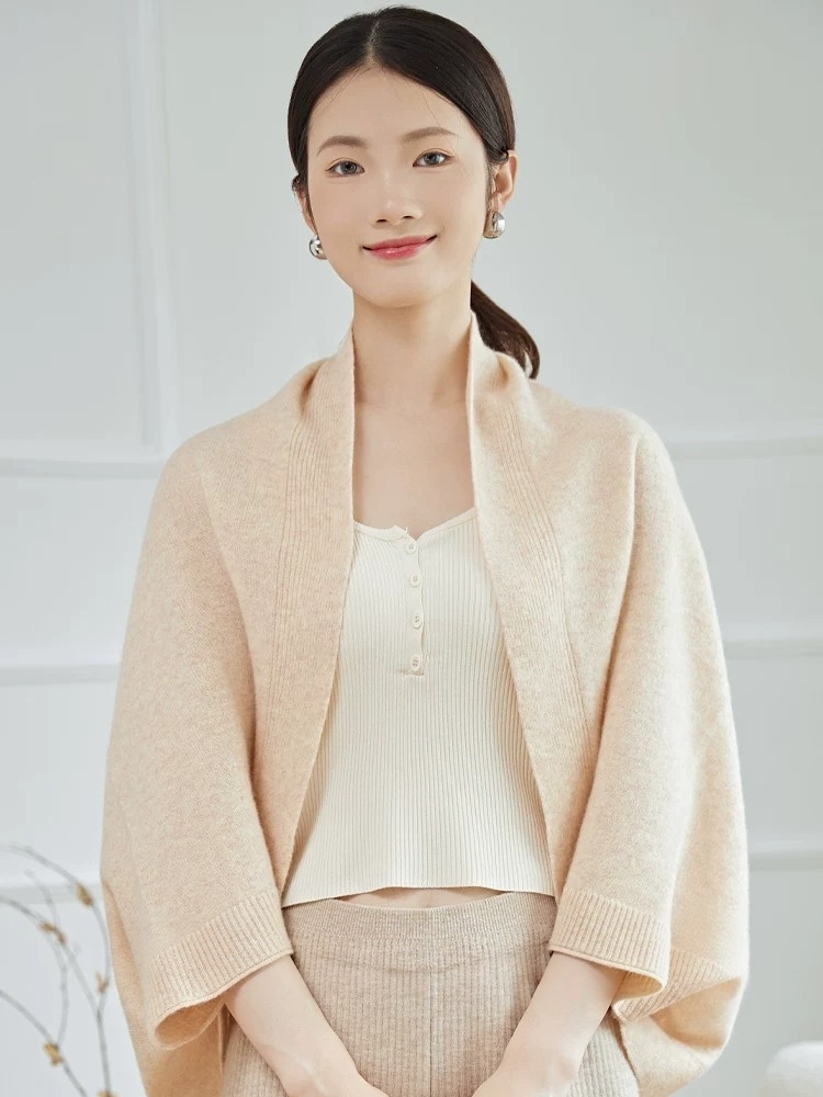 Women's Wool Knit Poncho Scarf Dual-Use Office Air Conditioning Shawl