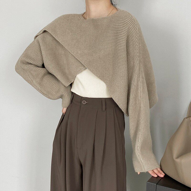 Women's V-Neck Pullover Knit Sweater Short Slim Fit Solid Color Commuter Style - Image 2