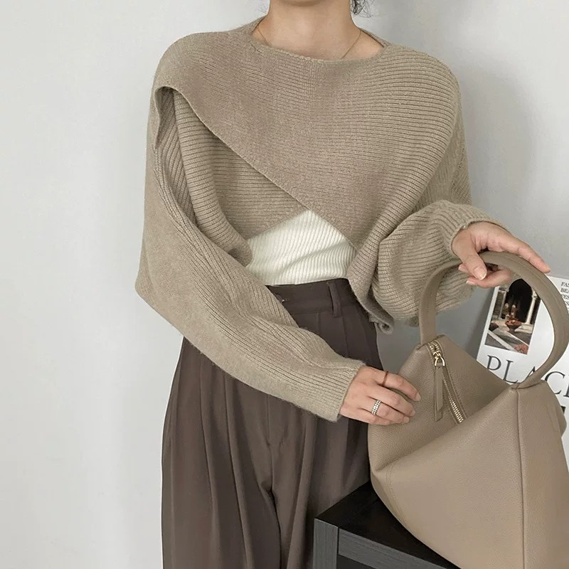 Women's V-Neck Pullover Knit Sweater Short Slim Fit Solid Color Commuter Style - Image 4