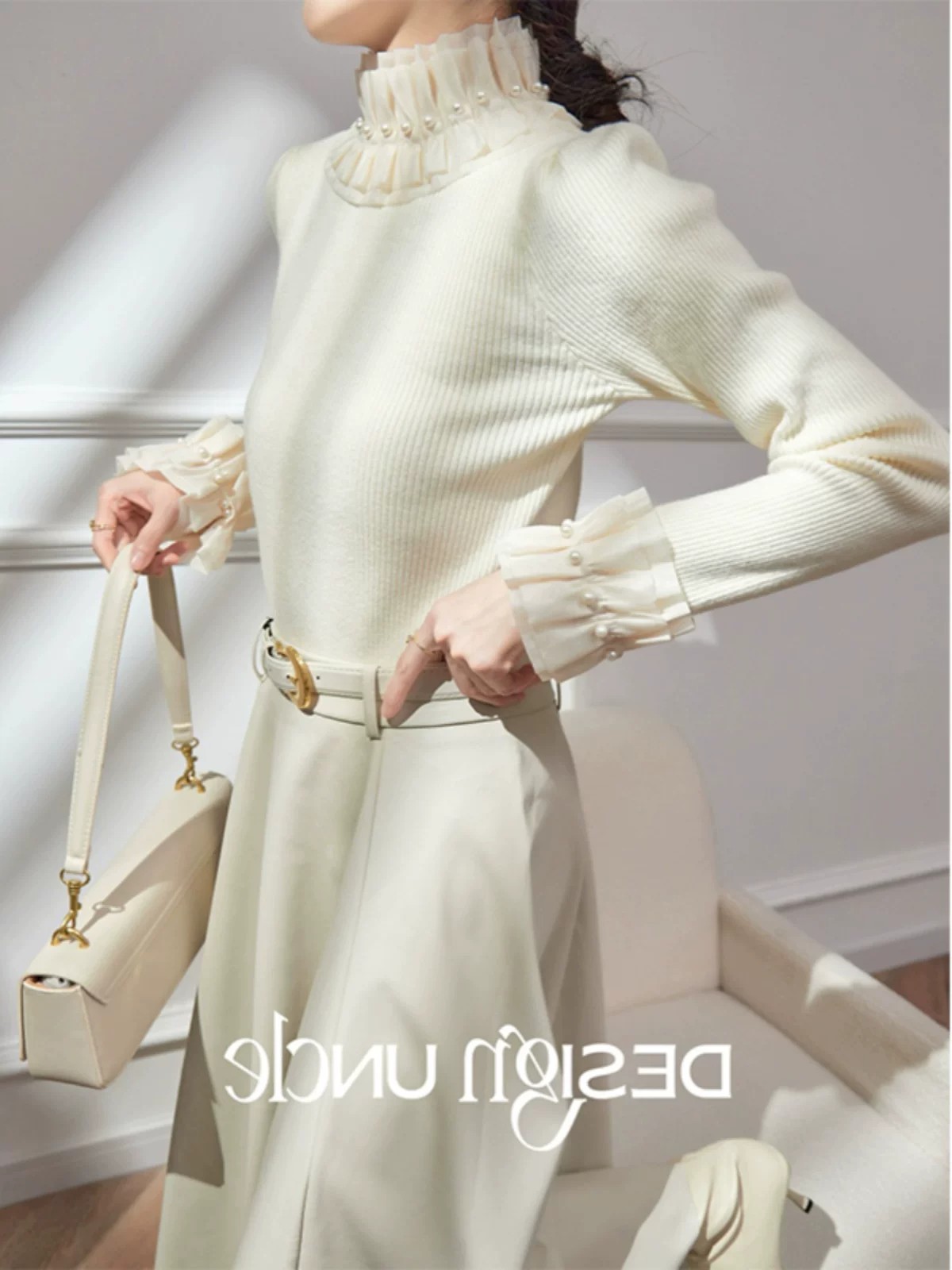 Women's High Neck Knit Sweater French Style Slim Fit Long Sleeve Pullover - Image 2