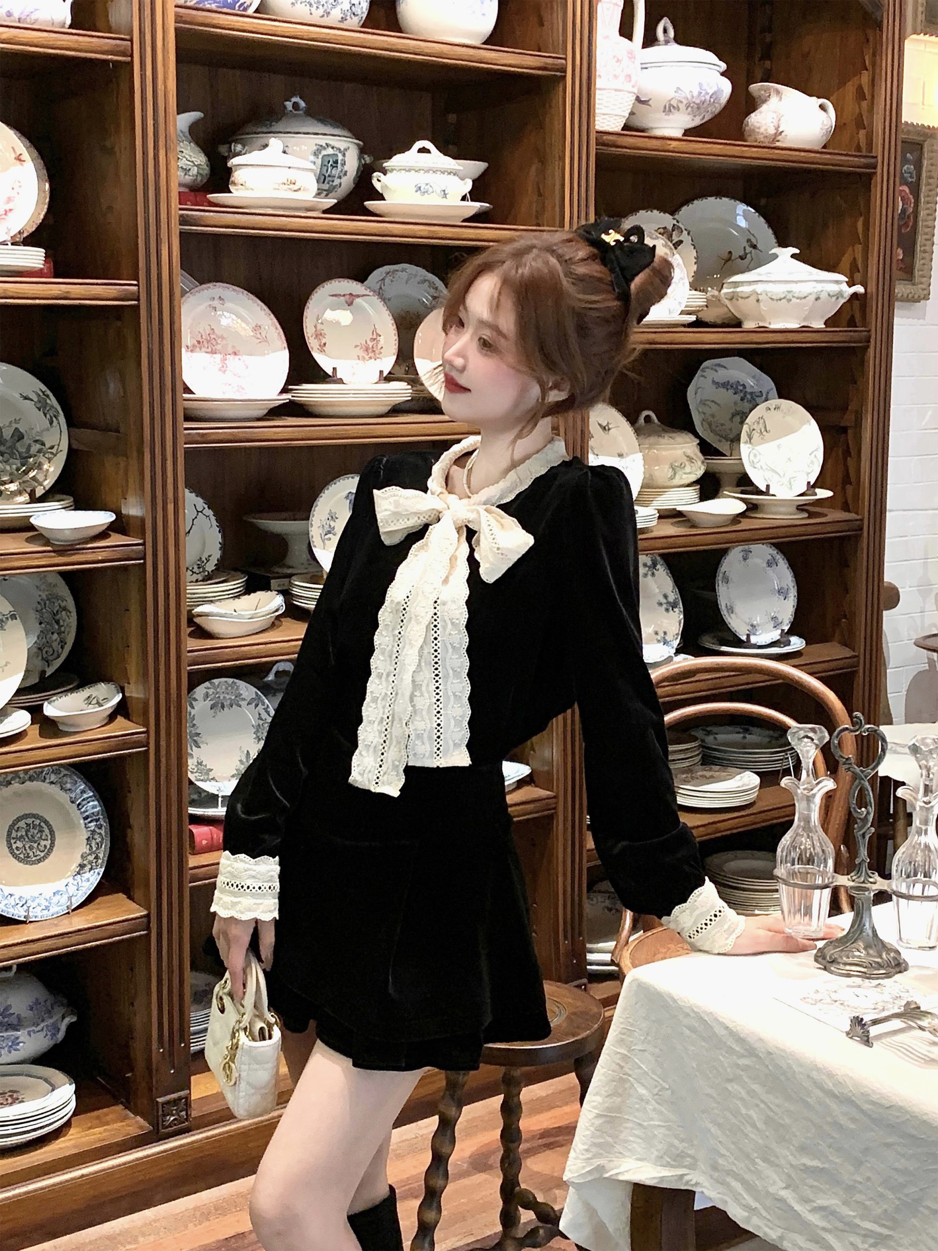 Black Velvet Knit Sweater Set Vintage Style Fall 2026 - Image 3