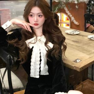 Black Velvet Knit Sweater Set Vintage Style Fall 2026