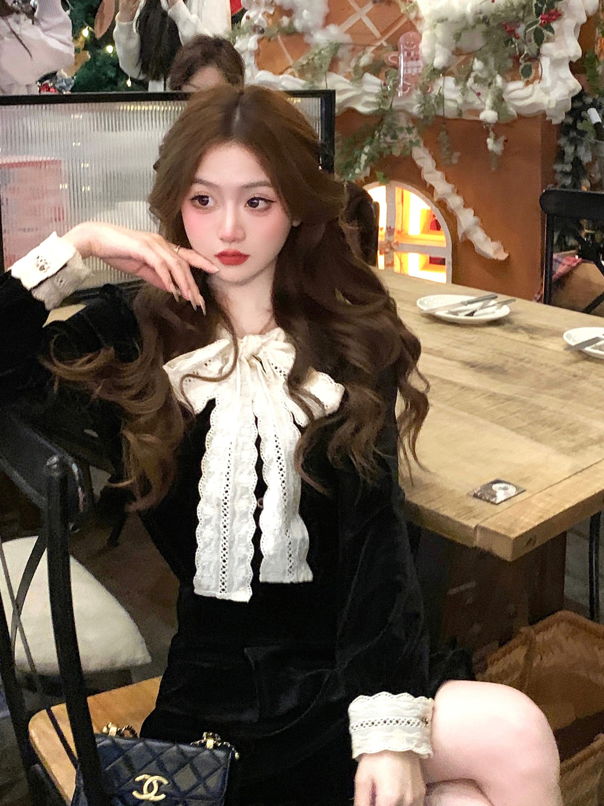 Black Velvet Knit Sweater Set Vintage Style Fall 2026