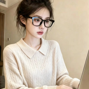 Women's French Lazy Style Polo Neck Knit Sweater Long Sleeve Commuter Soft Slim Fit Solid Top