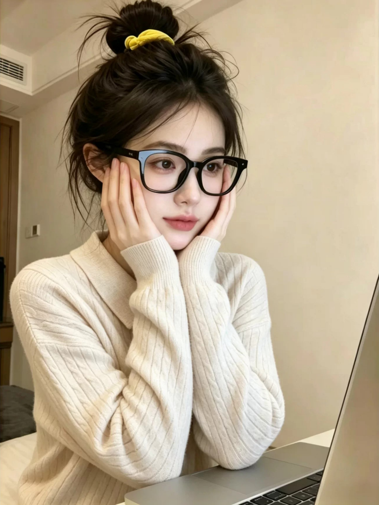 Women's French Lazy Style Polo Neck Knit Sweater Long Sleeve Commuter Soft Slim Fit Solid Top - Image 3