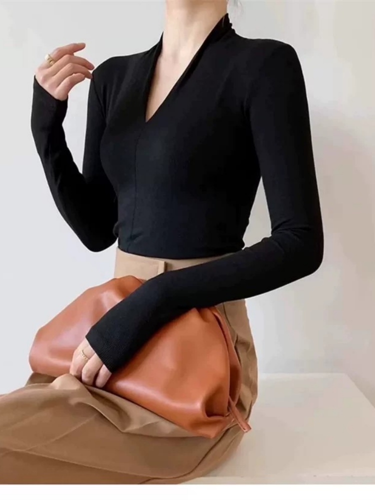 Women's V-Neck Slim Knit Long Sleeve Base Layer Sweater for Fall Winter - Image 4