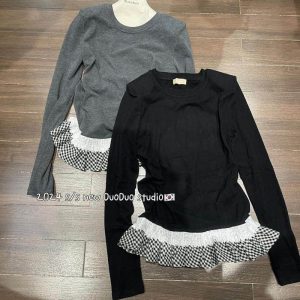 Women's Long Sleeve Lace Ruffle Design Slim Fit Top Summer 2026