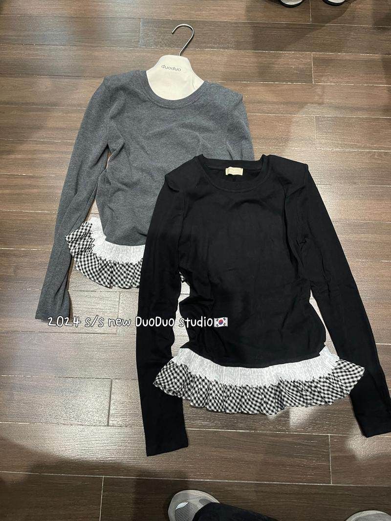 Women's Long Sleeve Lace Ruffle Design Slim Fit Top Summer 2026