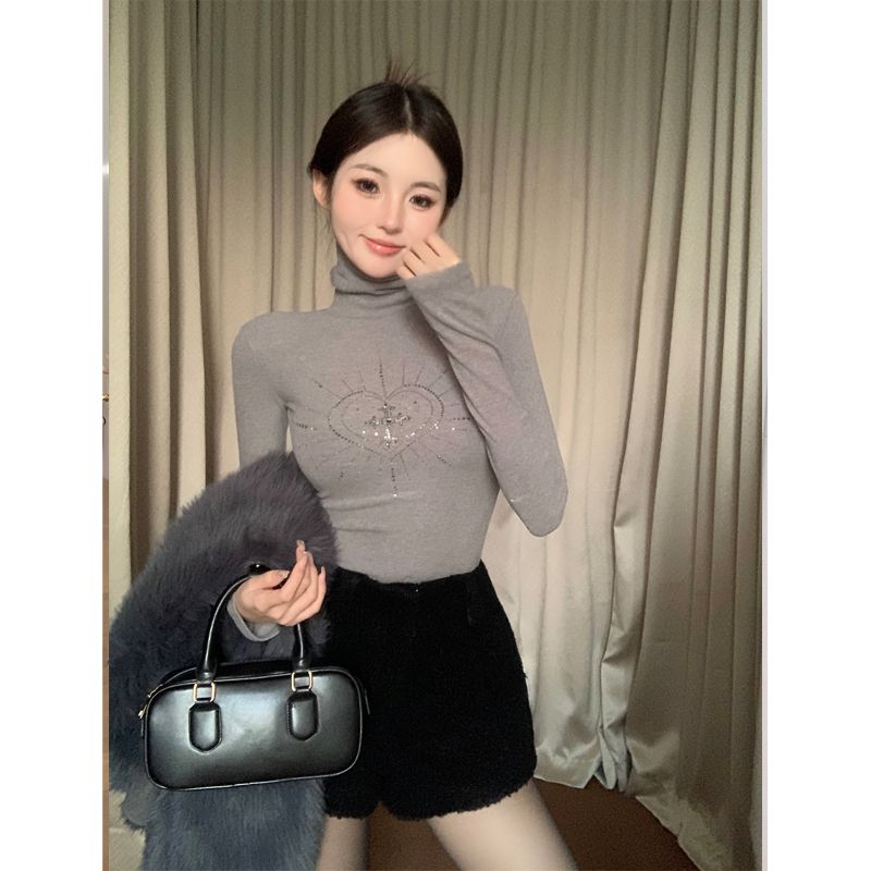 Women's Modal Blend Crew Neck Long Sleeve T-Shirt with Rhinestone Detail